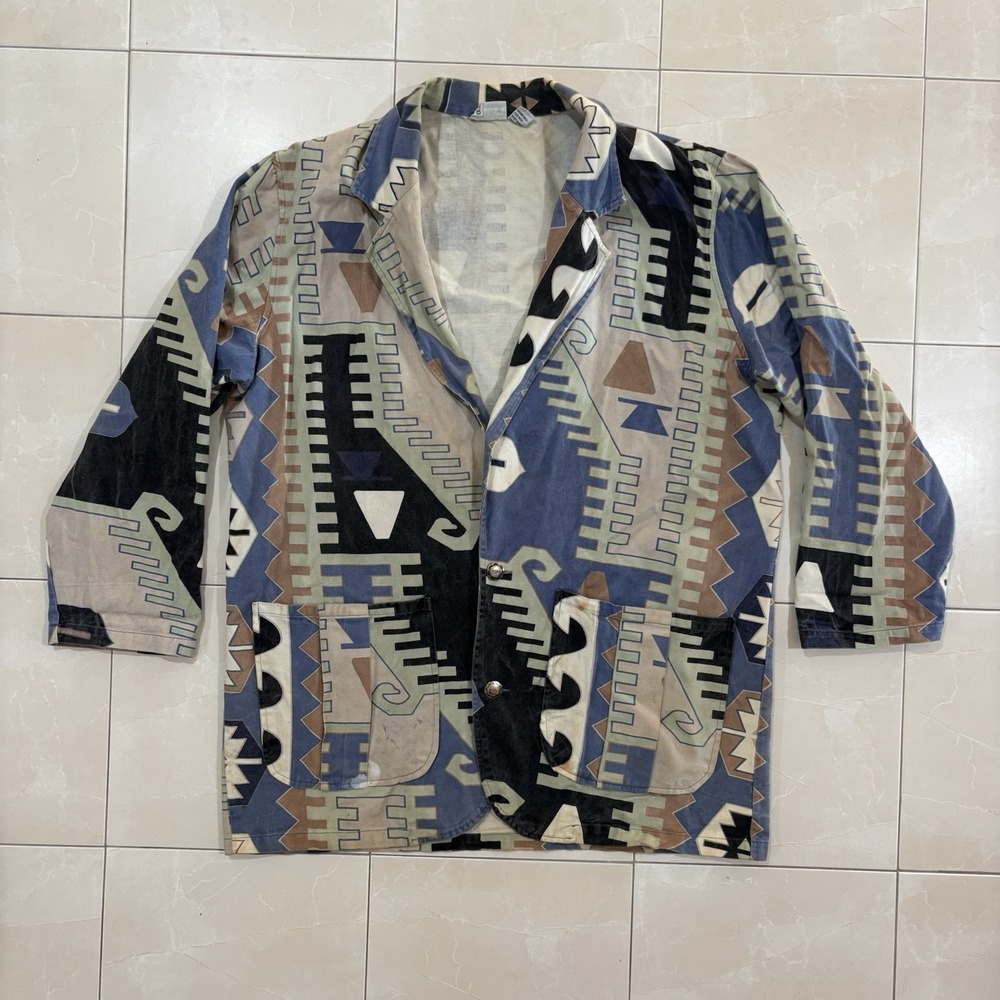 Vintage Chicos Jacket Blazer Women's 2 Aztec Pattern Geometric Cotton Art Smock